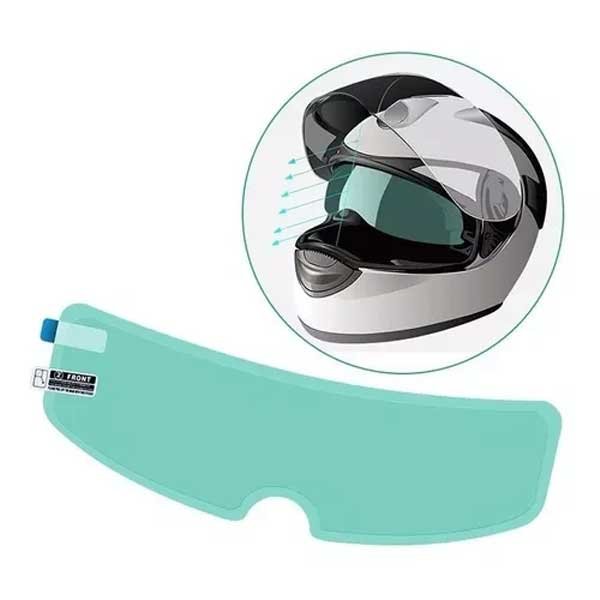 Película anti-lluvia para cascos de moto, ideal para visibilidad en días lluviosos.